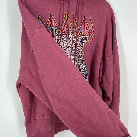 Daydreamer Def Leppard Too Late For Love Oversized Hoodie Sweatershirt Pink XS - Picture 8 of 13